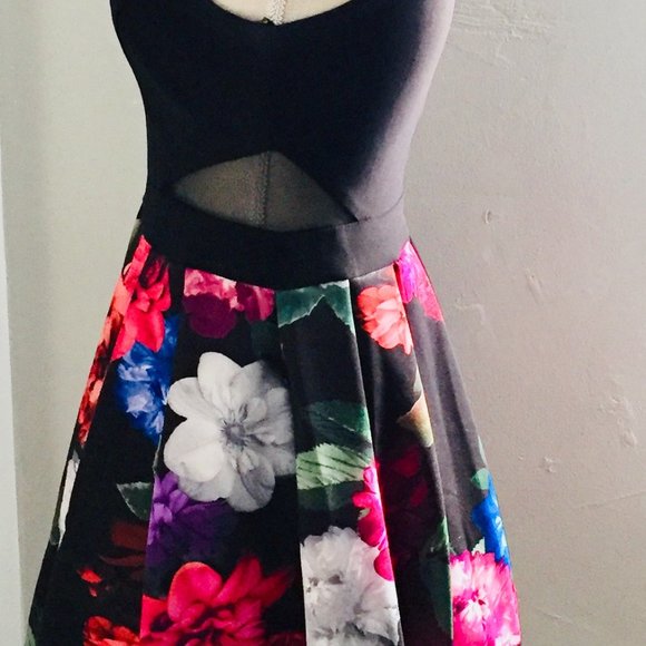 Xscape Black/Floral Fit And Flare Sleeveless Dress Size 4 - Picture 2 of 9
